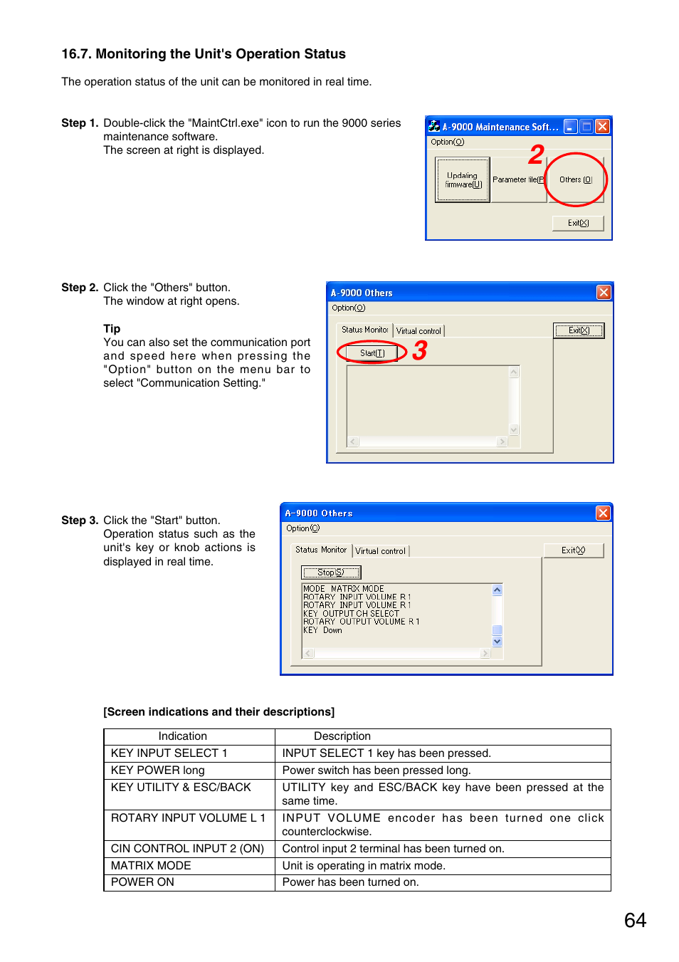 Monitoring the unit's operation status | TOA Electronics M-9000 User Manual | Page 64 / 84