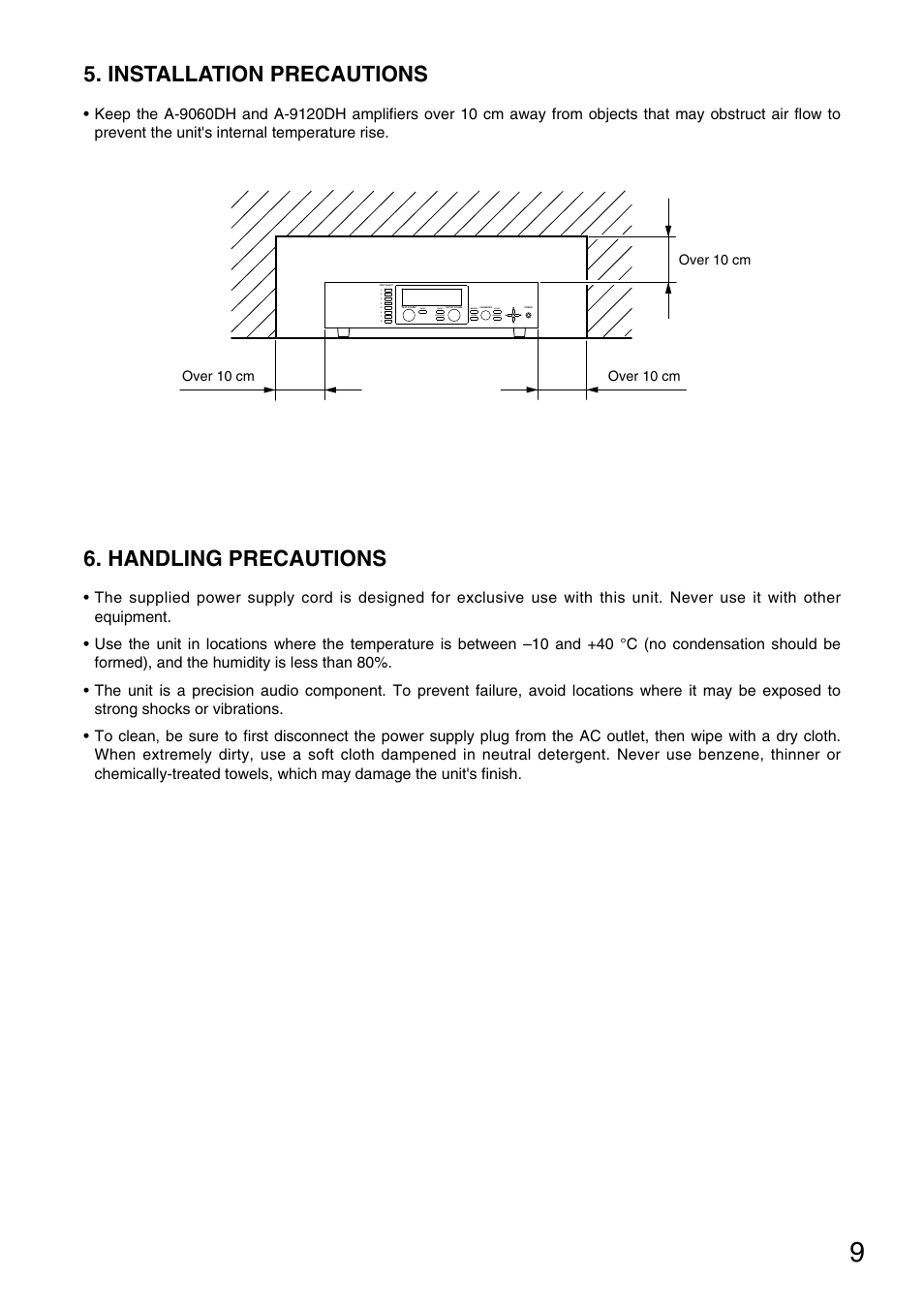 Installation precautions, Handling precautions | TOA Electronics M-9000 User Manual | Page 9 / 84