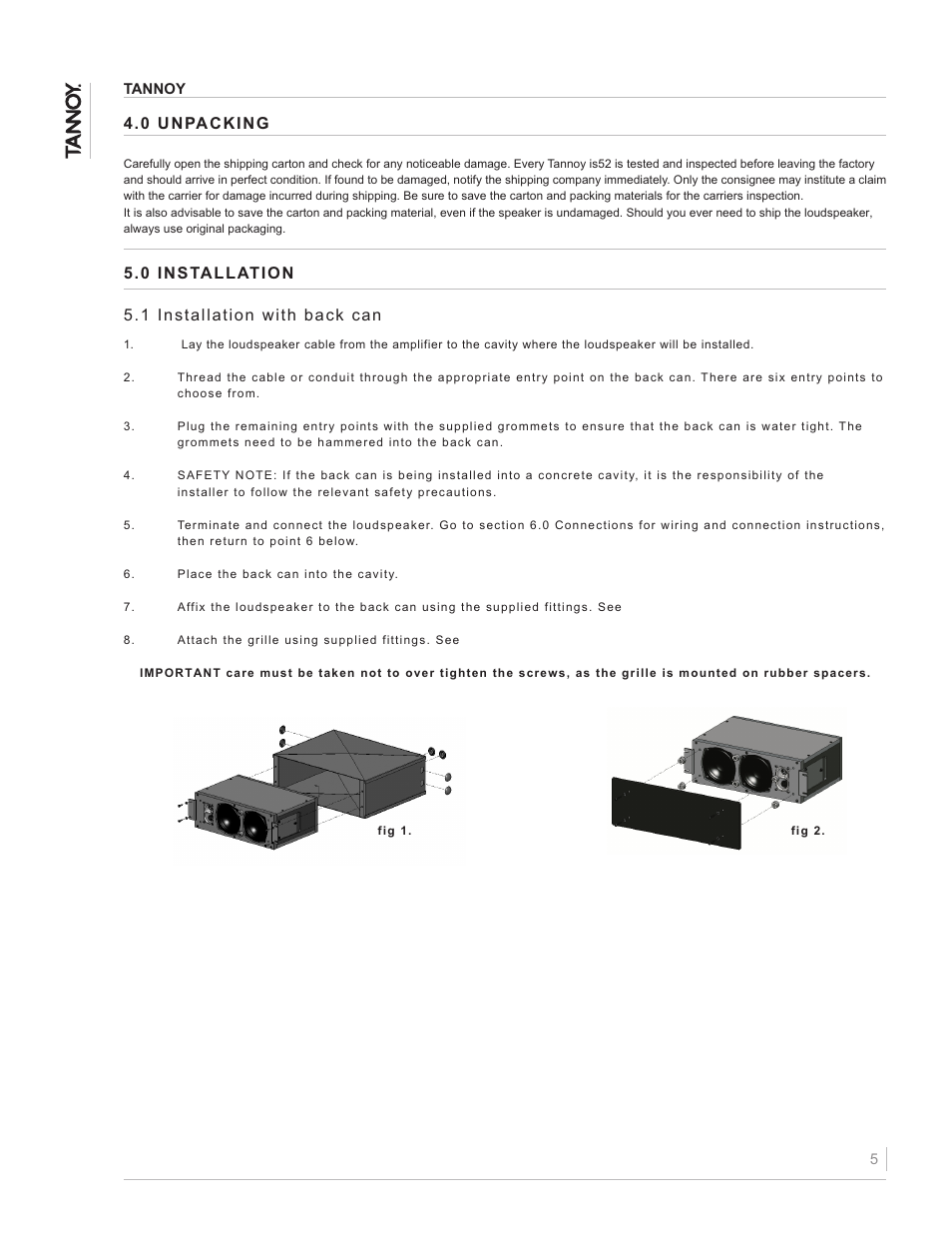 5 . 0 i n s ta l l at i o n | TOA Electronics IS52 User Manual | Page 5 / 12