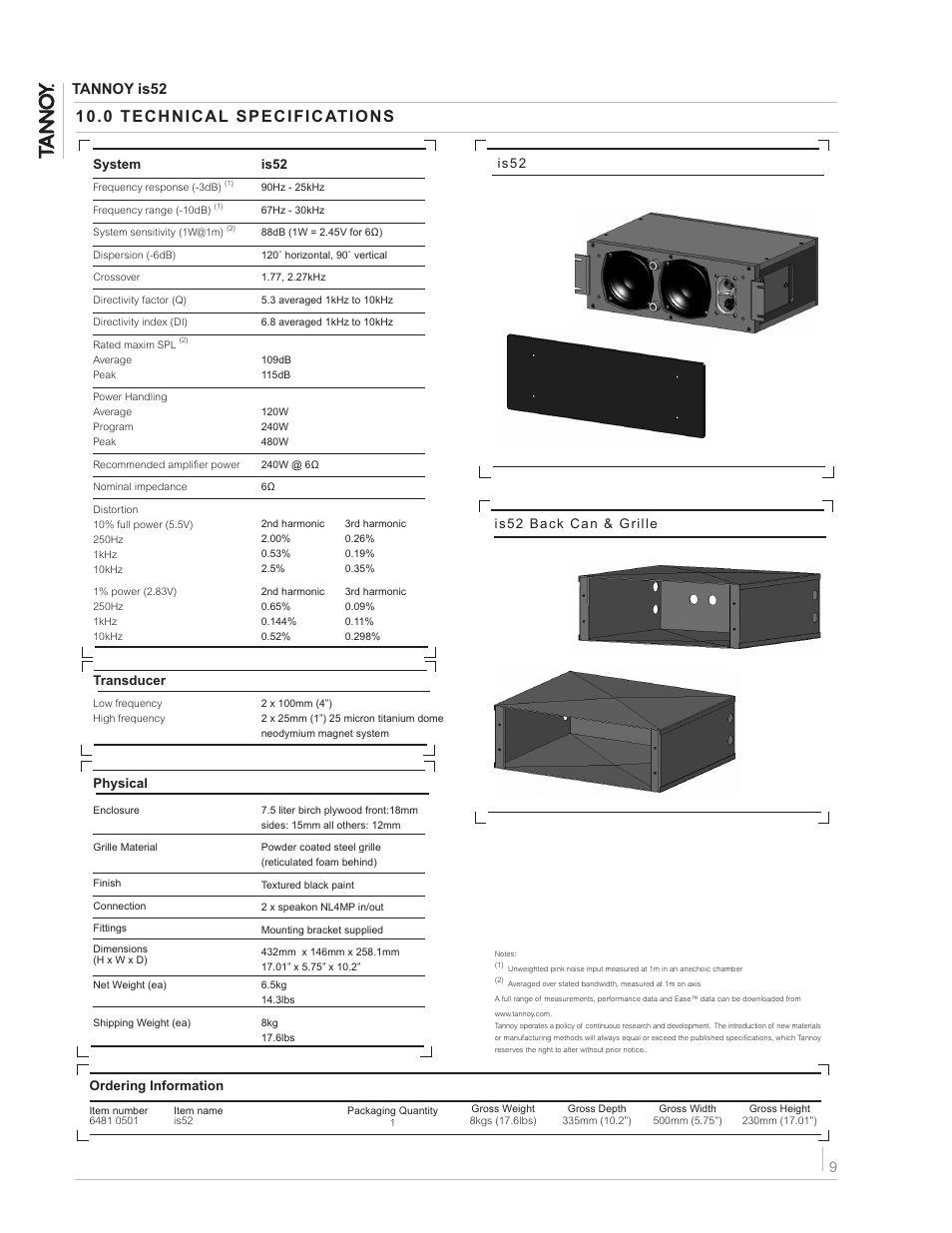 Tannoy is52 | TOA Electronics IS52 User Manual | Page 9 / 12