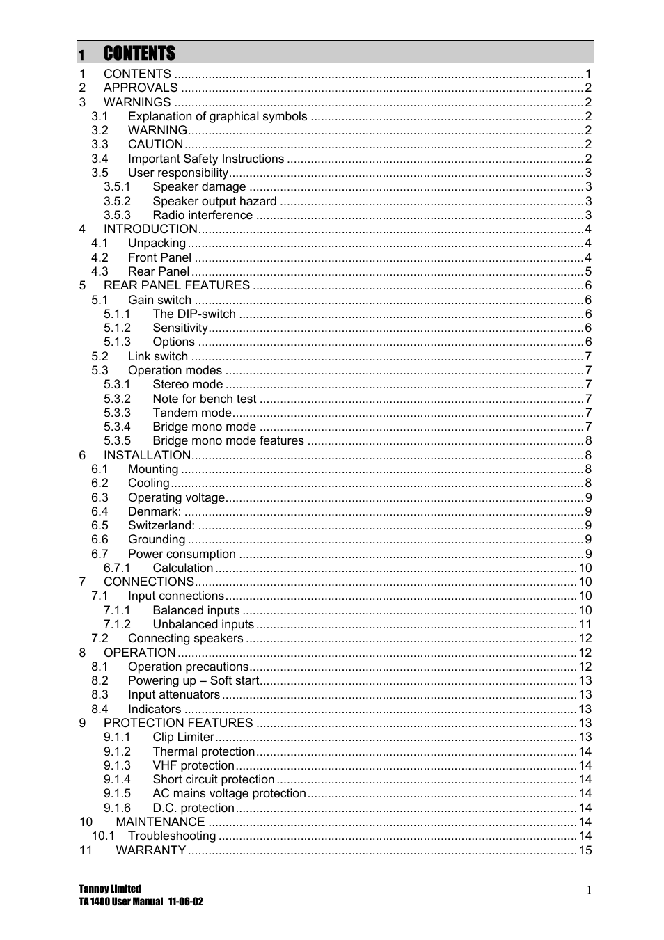 TOA Electronics TA 1400 User Manual | Page 2 / 16
