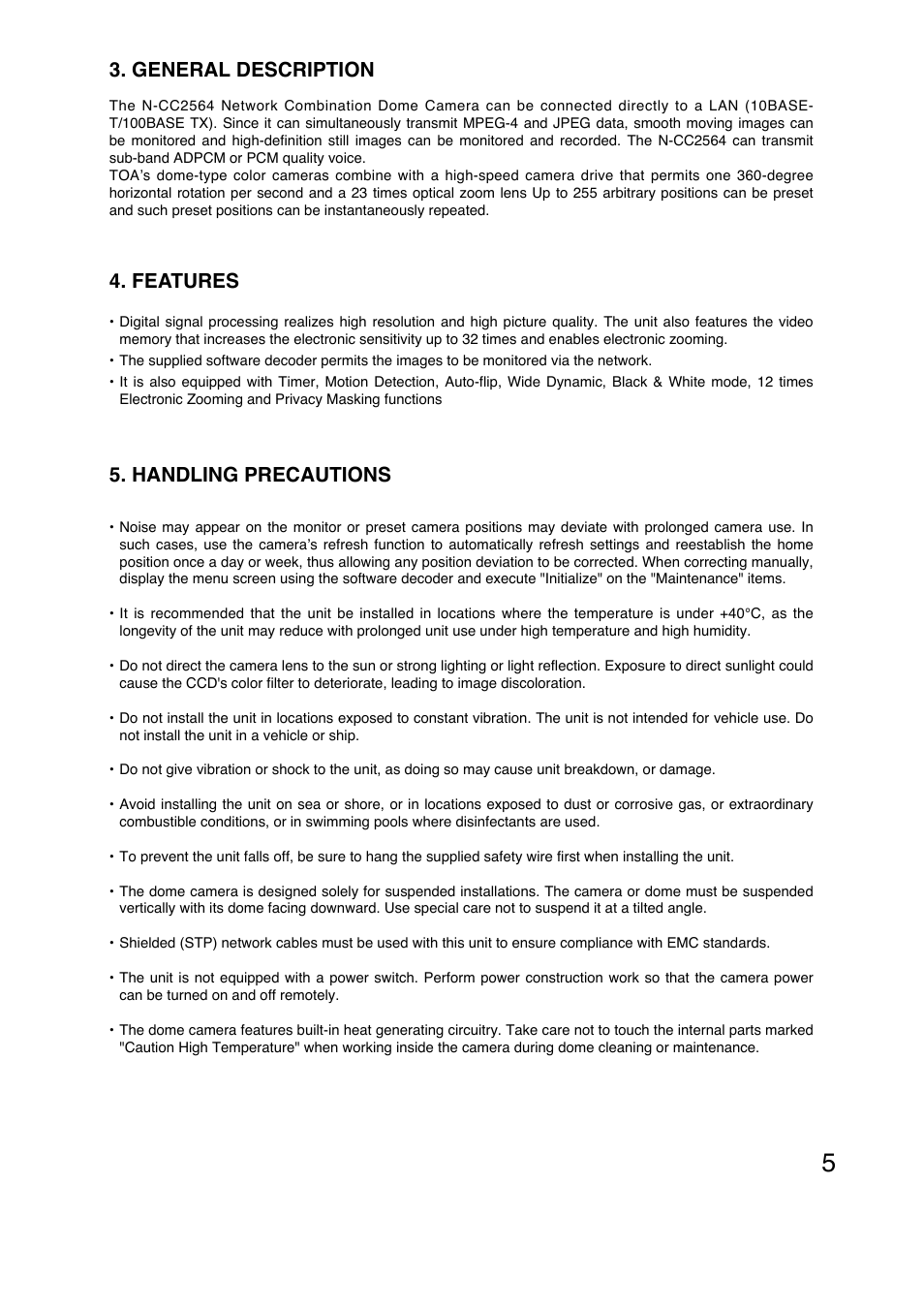 General description, Features, Handling precautions | TOA Electronics N-CC2564 User Manual | Page 5 / 40