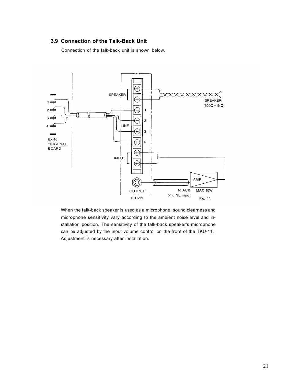 9 connection of the talk-back unit | TOA Electronics EX-16 User Manual | Page 23 / 36