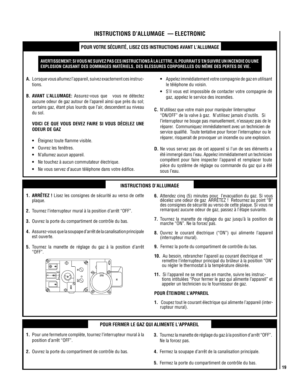 Instructions d’allumage — electronic | TOA Electronics SLDVT-40 User Manual | Page 19 / 24