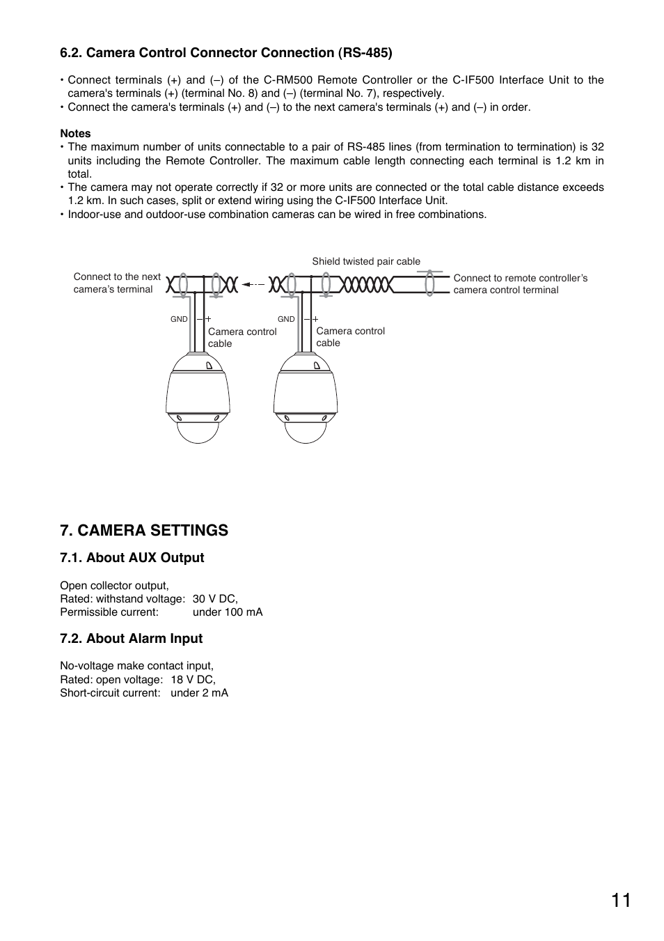 Camera settings | TOA Electronics C-CC714 NT User Manual | Page 11 / 32
