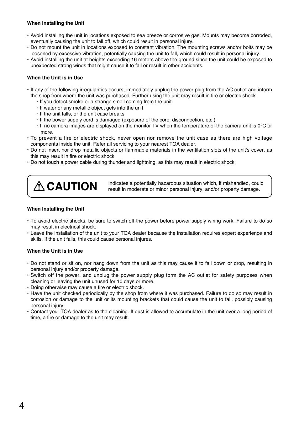 Caution | TOA Electronics C-CC714 NT User Manual | Page 4 / 32