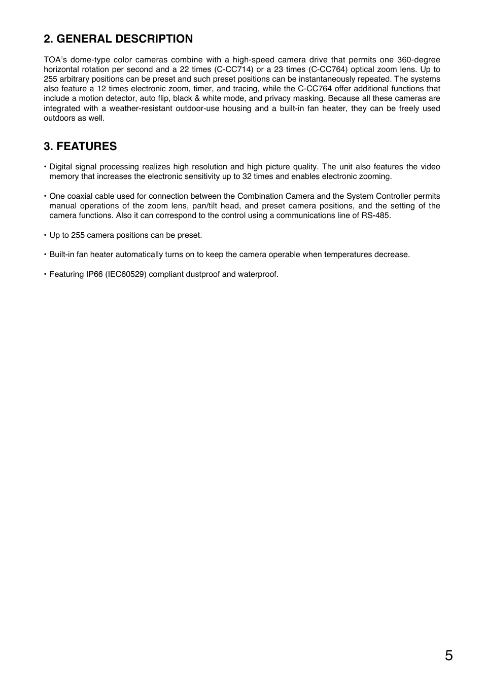 General description, Features | TOA Electronics C-CC714 NT User Manual | Page 5 / 32
