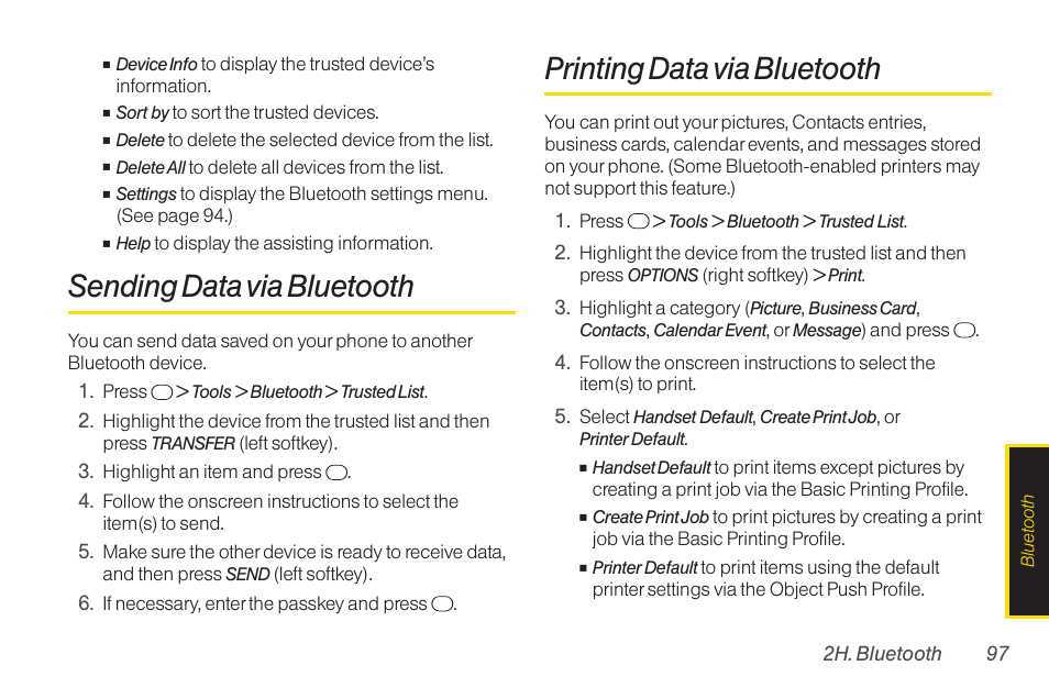 Sending data via bluetooth, Printing data via bluetooth | TOA Electronics SCP-2700 User Manual | Page 109 / 160