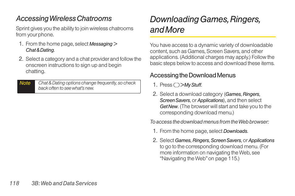 Downloading games, ringers, and more, Accessing wireless chatrooms | TOA Electronics SCP-2700 User Manual | Page 130 / 160