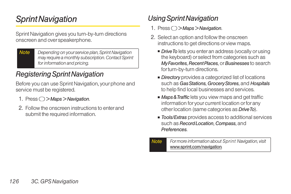 Sprint navigation, Registering sprint navigation, Using sprint navigation | TOA Electronics SCP-2700 User Manual | Page 138 / 160