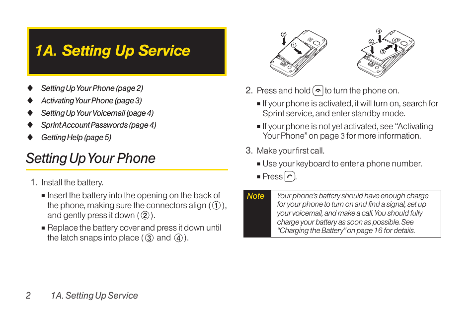 1a. setting up service, Setting up your phone | TOA Electronics SCP-2700 User Manual | Page 14 / 160