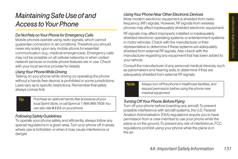 Maintaining safe use of and access to your phone | TOA Electronics SCP-2700 User Manual | Page 143 / 160