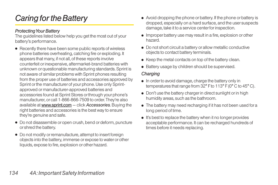 Caring for the battery, 134 4a: important safety information | TOA Electronics SCP-2700 User Manual | Page 146 / 160