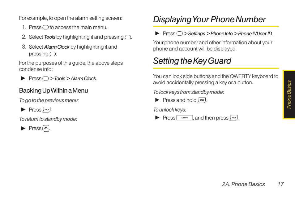 Displaying your phone number, Setting the key guard, Displayingyour phone number | TOA Electronics SCP-2700 User Manual | Page 29 / 160