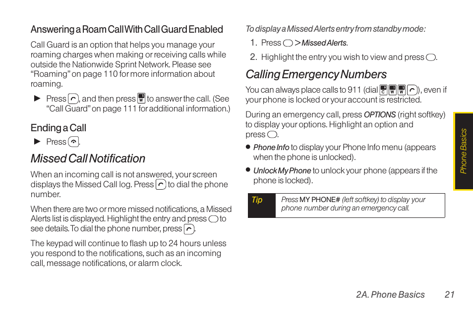 Missed call notification, Calling emergency numbers | TOA Electronics SCP-2700 User Manual | Page 33 / 160