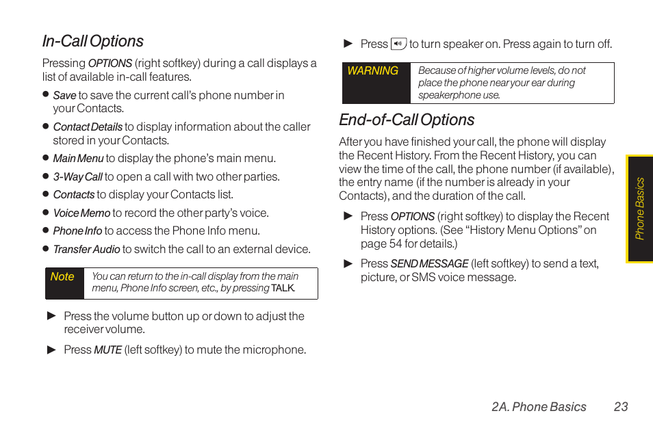 In-call options, End-of-call options | TOA Electronics SCP-2700 User Manual | Page 35 / 160