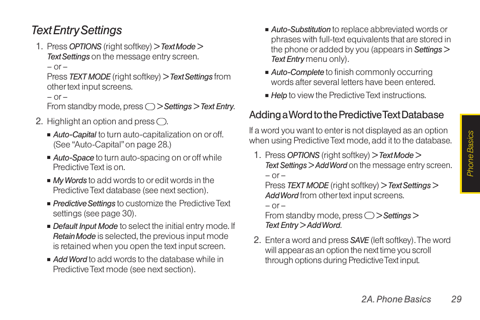 Text entry settings, Adding a word to the predictive text database | TOA Electronics SCP-2700 User Manual | Page 41 / 160
