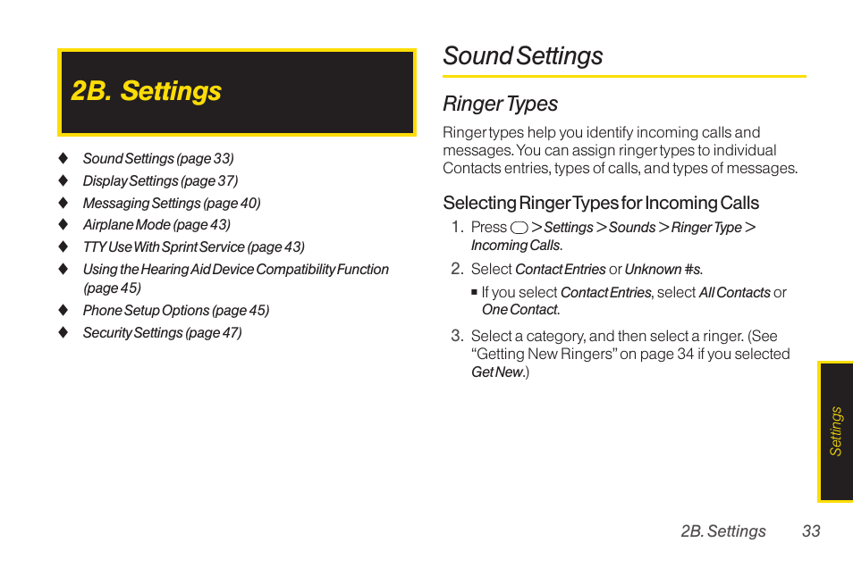 2b. settings, Sound settings, Ringer types | TOA Electronics SCP-2700 User Manual | Page 45 / 160