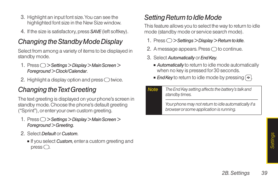 Changing the standby mode display, Changing the text greeting, Setting return to idle mode | TOA Electronics SCP-2700 User Manual | Page 51 / 160