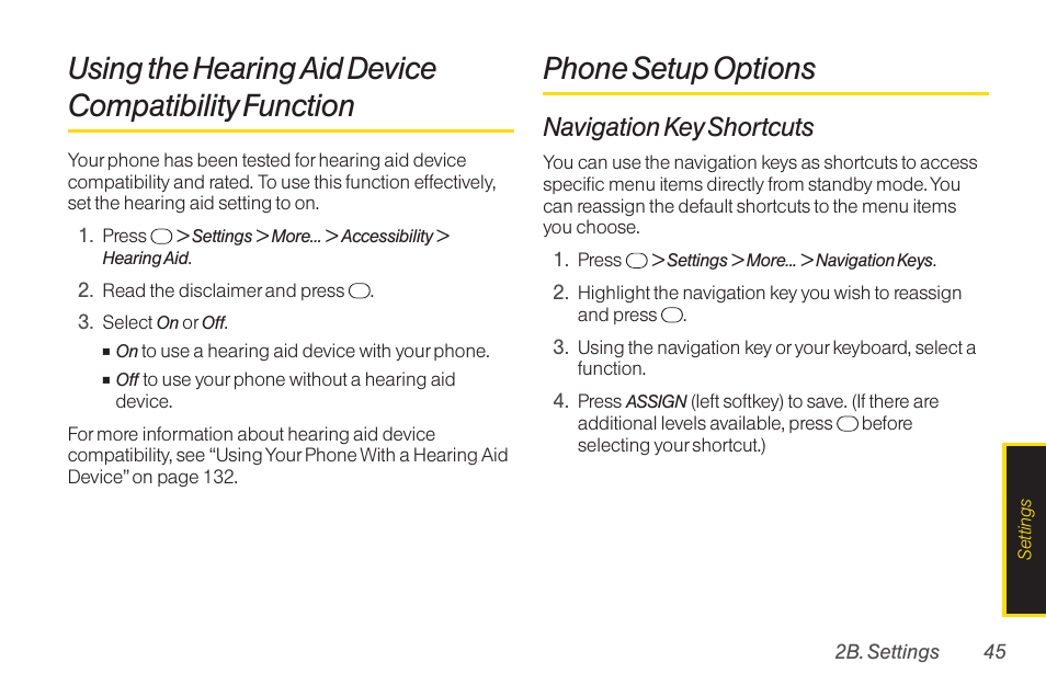 Phone setup options, Navigation key shortcuts | TOA Electronics SCP-2700 User Manual | Page 57 / 160