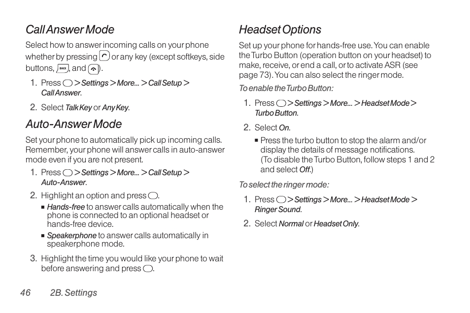 Call answer mode, Auto-answer mode, Headset options | TOA Electronics SCP-2700 User Manual | Page 58 / 160