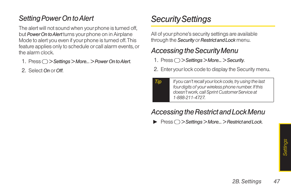 Security settings, Setting power on to alert, Accessing the security menu | Accessing the restrict and lock menu | TOA Electronics SCP-2700 User Manual | Page 59 / 160