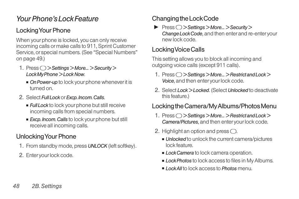 Your phone’s lock feature | TOA Electronics SCP-2700 User Manual | Page 60 / 160