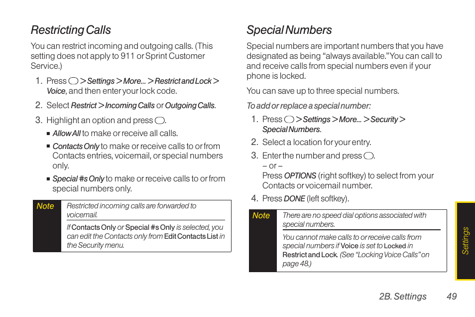 Restricting calls, Special numbers | TOA Electronics SCP-2700 User Manual | Page 61 / 160