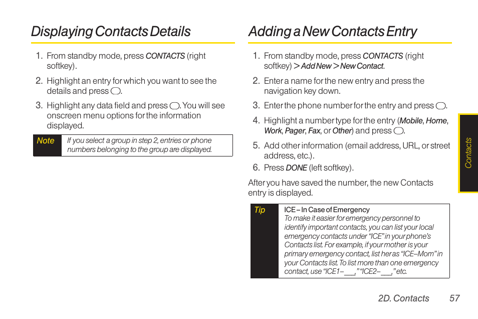 Displaying contacts details, Adding a new contacts entry | TOA Electronics SCP-2700 User Manual | Page 69 / 160