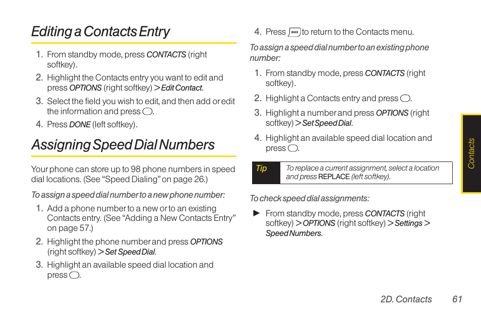 Editing a contacts entry, Assigning speed dial numbers | TOA Electronics SCP-2700 User Manual | Page 73 / 160