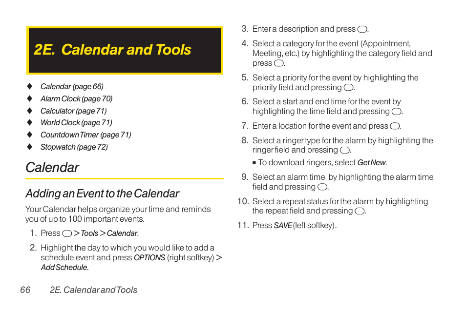 2e. calendar and tools, Calendar, Adding an event to the calendar | TOA Electronics SCP-2700 User Manual | Page 78 / 160