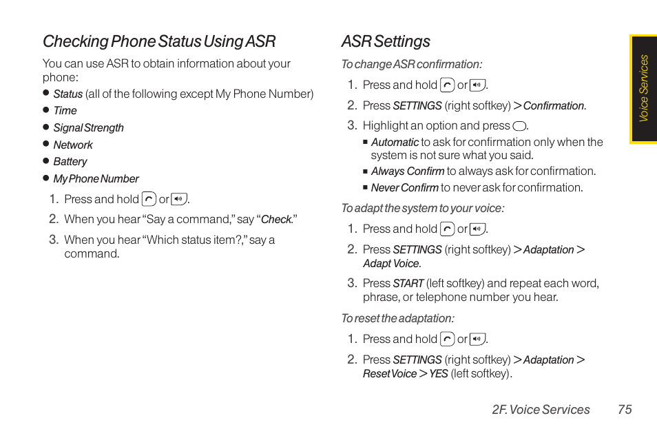 Checking phone status using asr, Asr settings | TOA Electronics SCP-2700 User Manual | Page 87 / 160