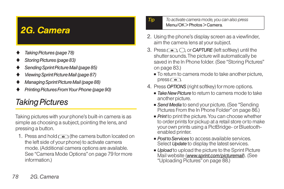 2g. camera, Taking pictures | TOA Electronics SCP-2700 User Manual | Page 90 / 160