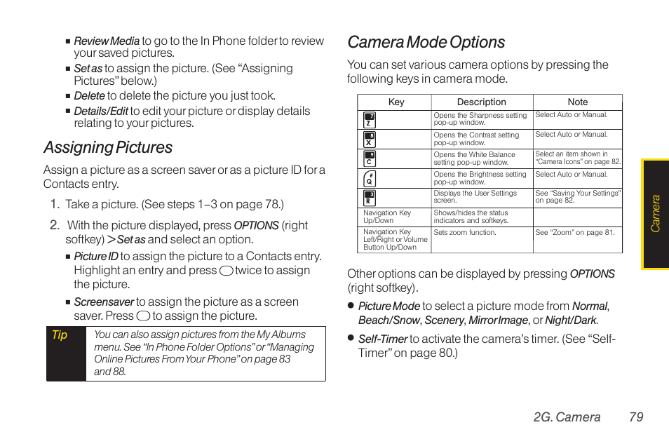 Assigning pictures, Camera mode options | TOA Electronics SCP-2700 User Manual | Page 91 / 160