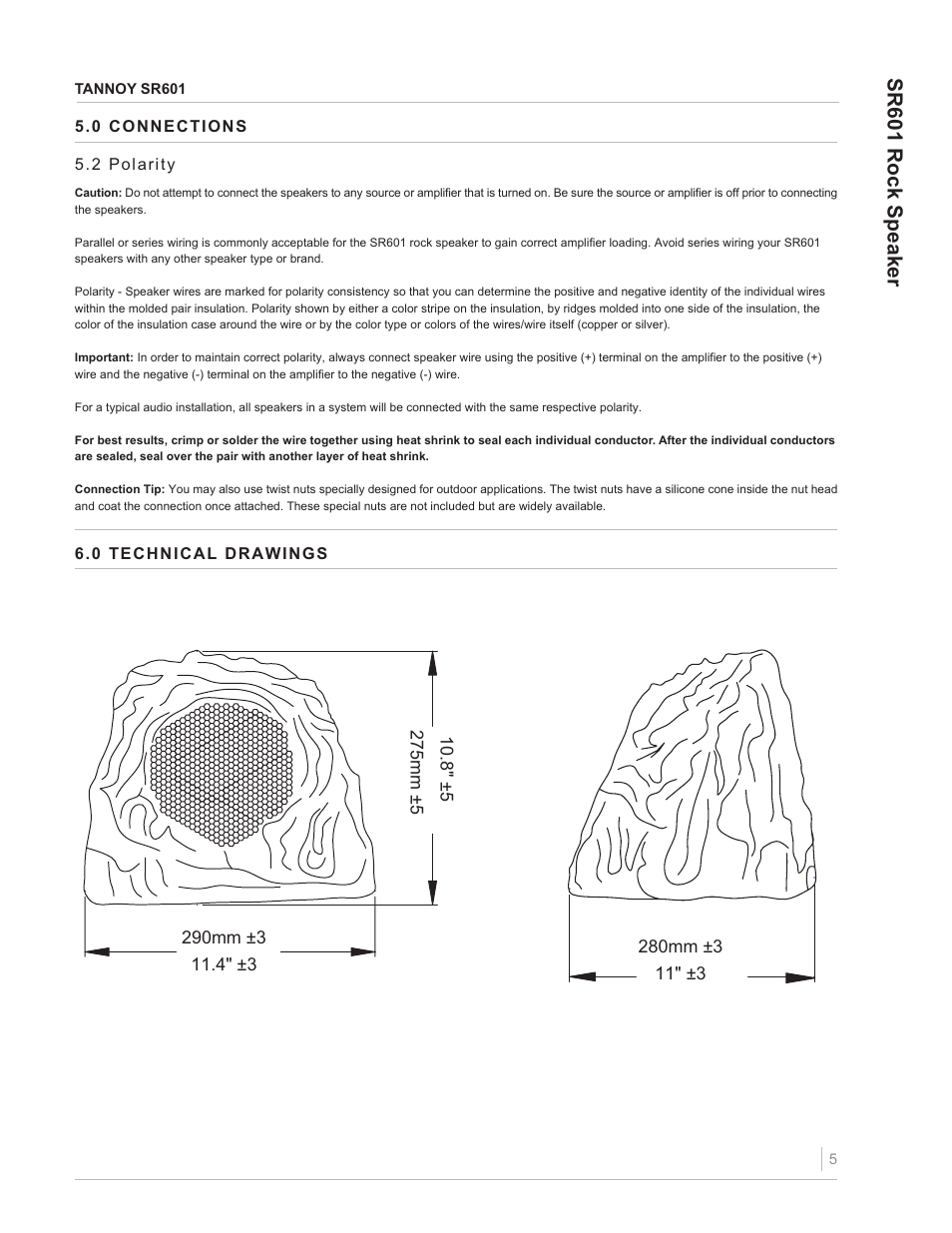 Sr601 rock speaker | TOA Electronics SR601 User Manual | Page 5 / 8