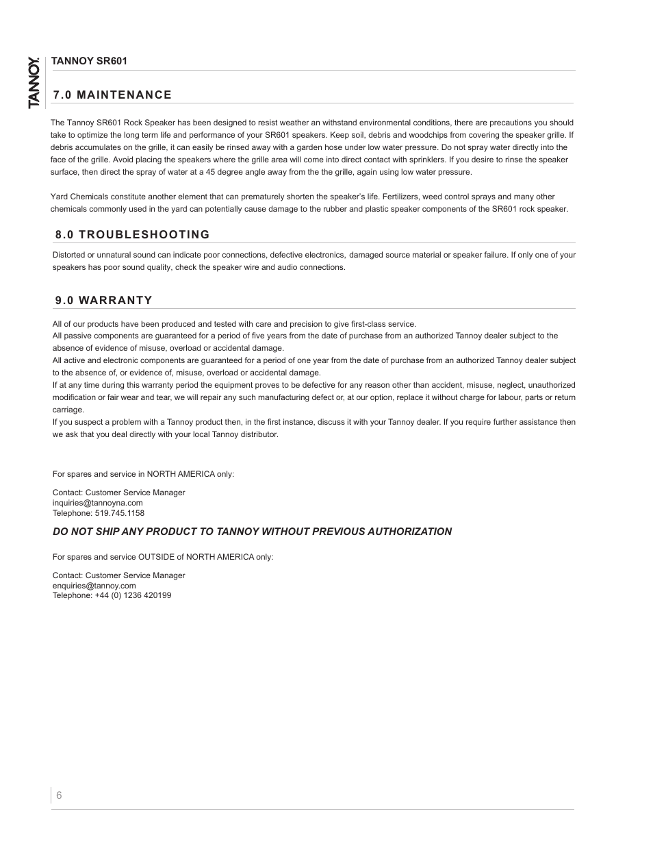 TOA Electronics SR601 User Manual | Page 6 / 8