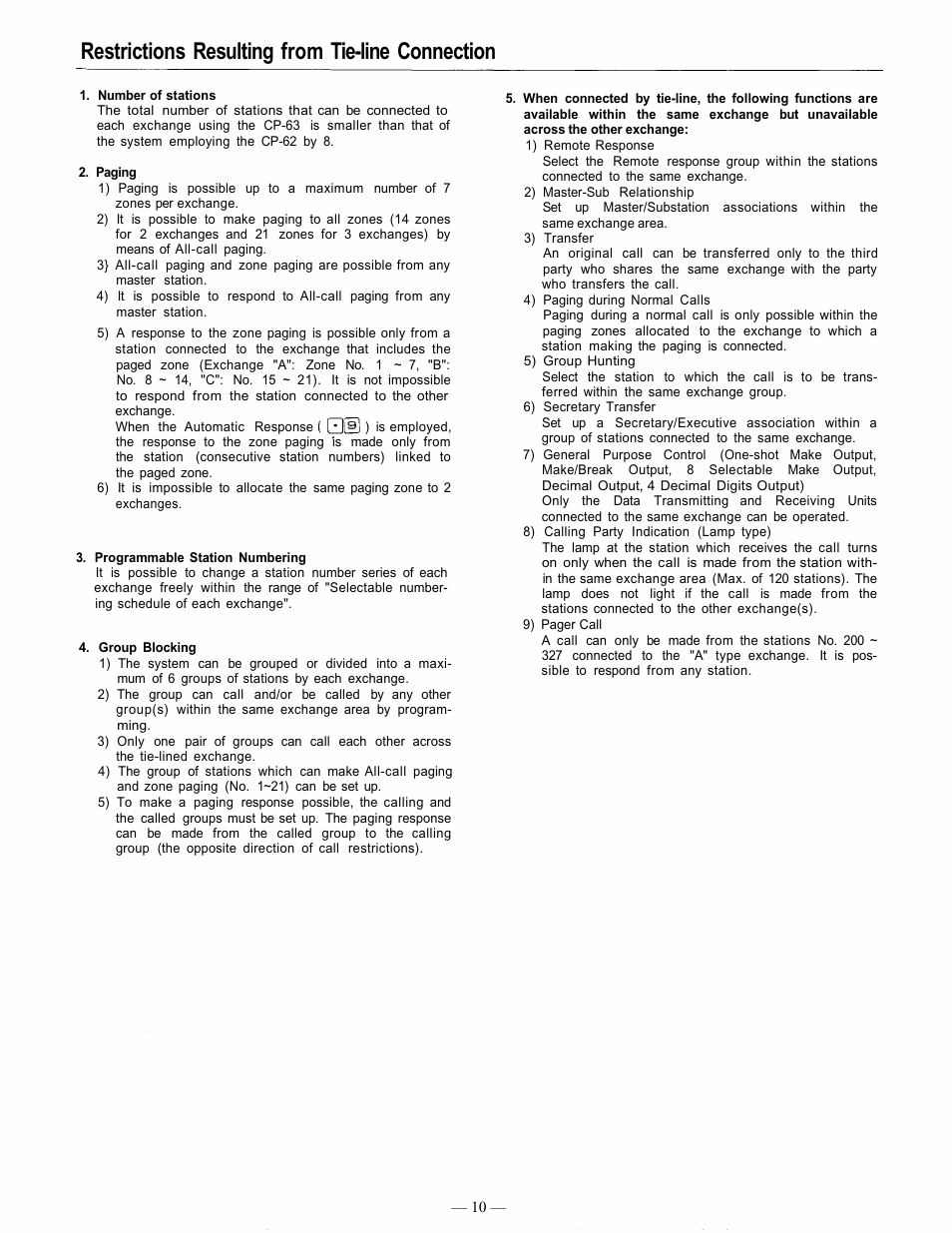 Restrictions resulting from tie-line connection | TOA Electronics EXES 6000 CP-63 User Manual | Page 11 / 57