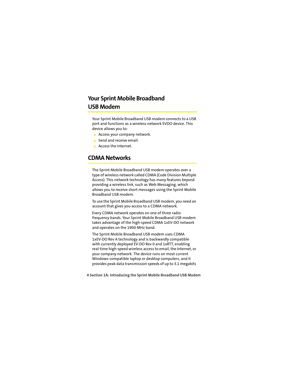 Your sprint mobile broadband usb modem, Cdma networks | TOA Electronics OVATION U720 User Manual | Page 10 / 129