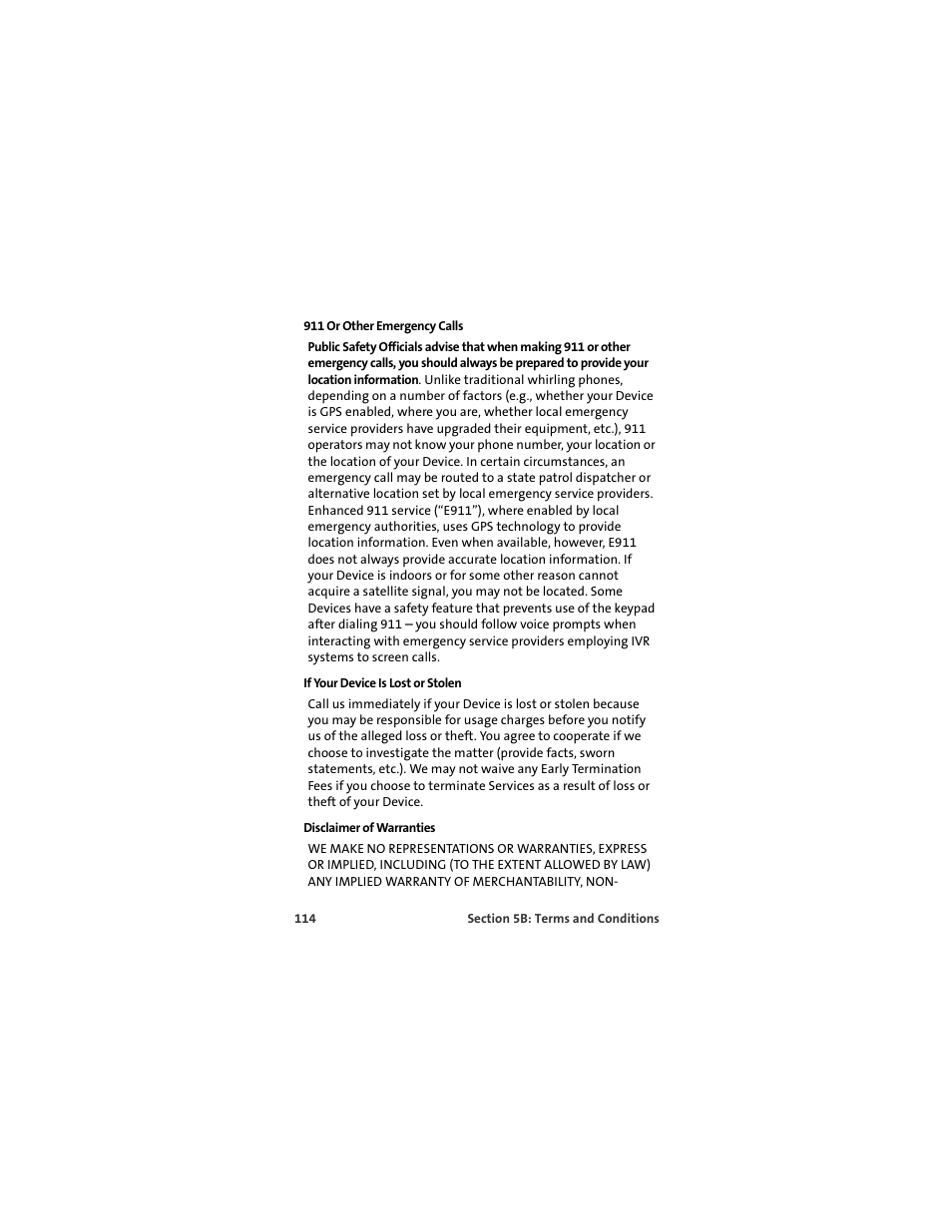911 or other emergency calls, If your device is lost or stolen, Disclaimer of warranties | TOA Electronics OVATION U720 User Manual | Page 120 / 129