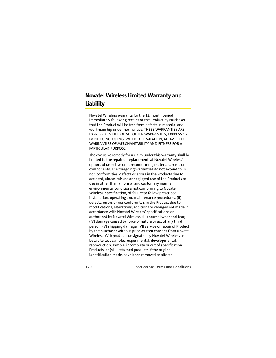 Novatel wireless limited warranty and liability | TOA Electronics OVATION U720 User Manual | Page 126 / 129