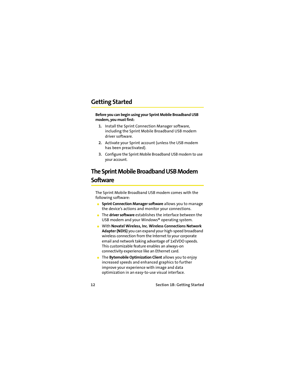 Getting started, The sprint mobile broadband usb modem software | TOA Electronics OVATION U720 User Manual | Page 18 / 129