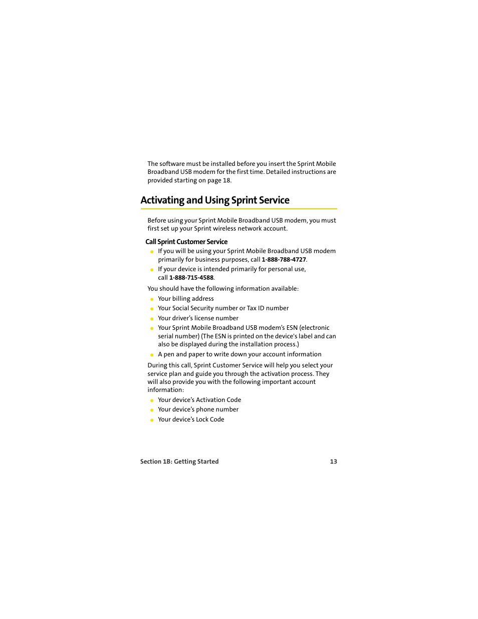 Activating and using sprint service, Call sprint customer service | TOA Electronics OVATION U720 User Manual | Page 19 / 129