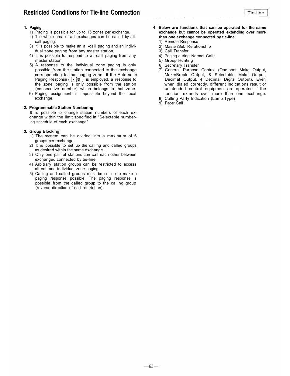 Restricted conditions for tie-line connection | TOA Electronics CP-66 User Manual | Page 71 / 122