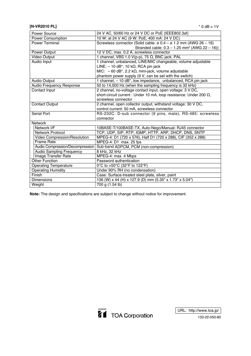 TOA Electronics N-VR2010 User Manual | Page 16 / 16