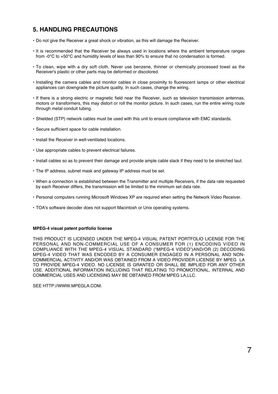Handling precautions | TOA Electronics N-VR2010 User Manual | Page 7 / 16