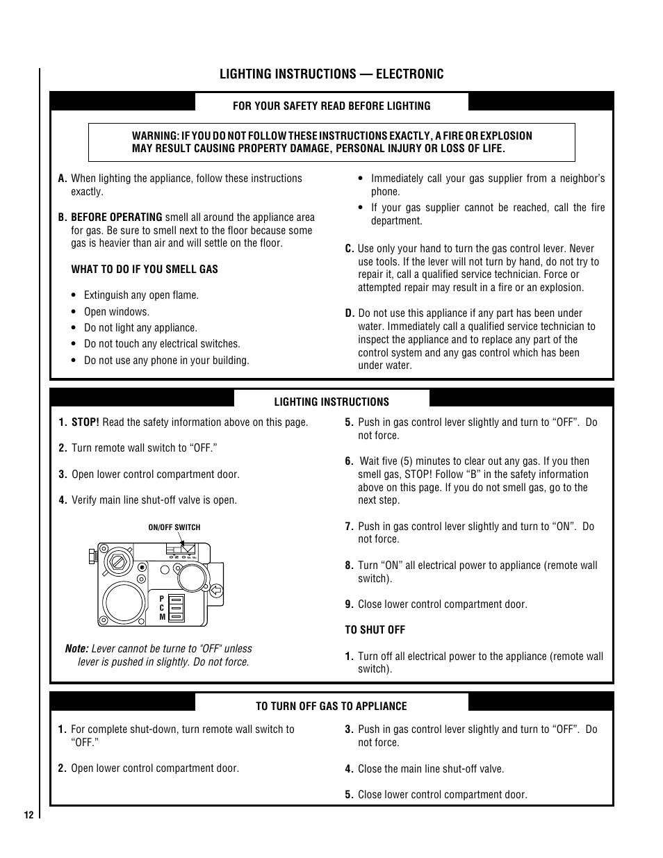 Lighting instructions — electronic | TOA Electronics P0055-DRG User Manual | Page 12 / 20