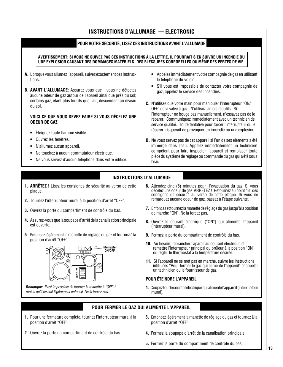 Instructions d’allumage — electronic | TOA Electronics P0055-DRG User Manual | Page 13 / 20