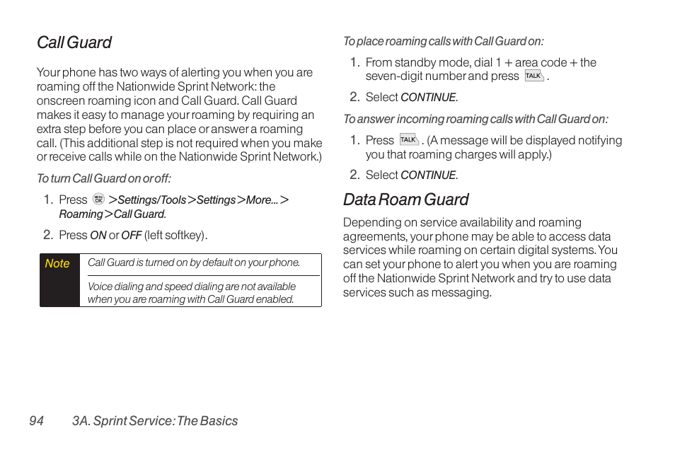Call guard, Data roam guard | TOA Electronics LG LX290 User Manual | Page 106 / 141