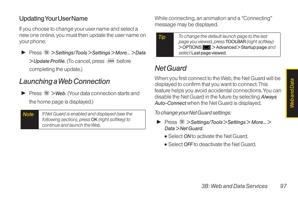 Launching a web connection, Net guard | TOA Electronics LG LX290 User Manual | Page 109 / 141