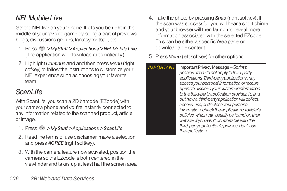 Nfl mobile live, Scanlife | TOA Electronics LG LX290 User Manual | Page 118 / 141